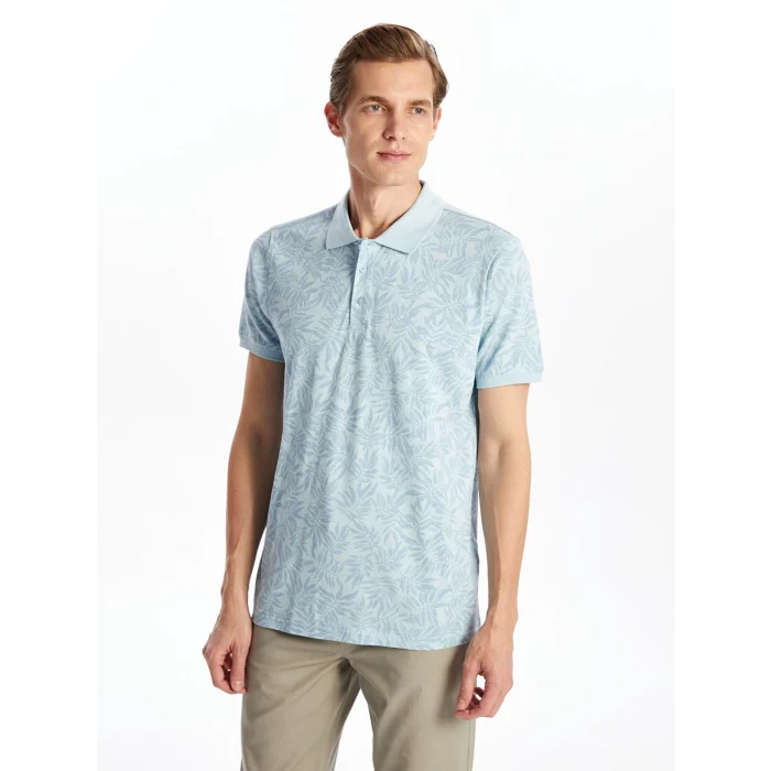 LCWAIKIKI Classic MAVİ Polo Yaka Kısa Kollu Desenli Pike Erkek Tişört