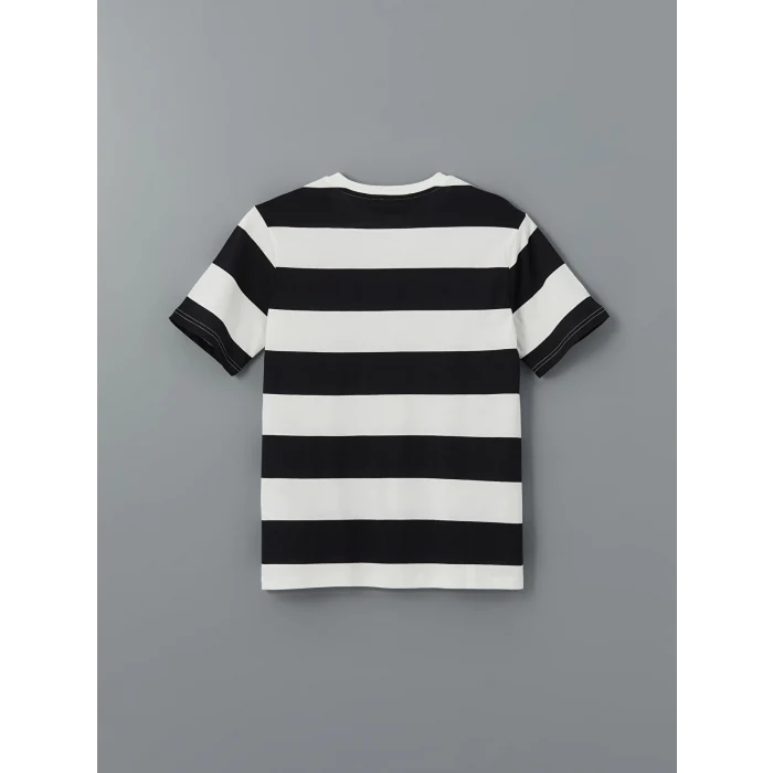 XSIDE SİYAH Bisiklet Yaka Kısa Kollu Çizgili Penye Erkek Tişört