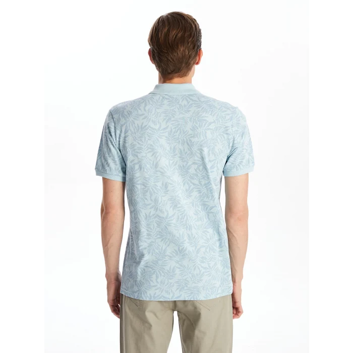 LCWAIKIKI Classic MAVİ Polo Yaka Kısa Kollu Desenli Pike Erkek Tişört