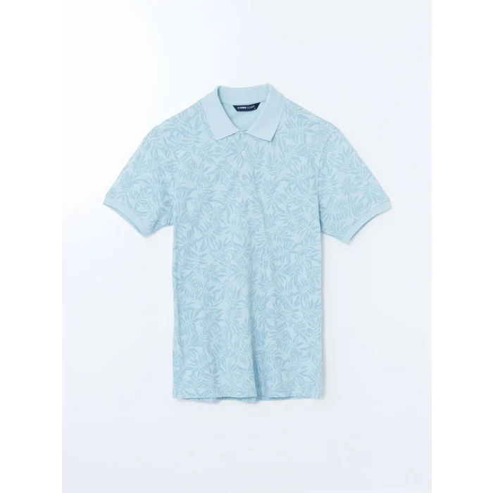 LCWAIKIKI Classic MAVİ Polo Yaka Kısa Kollu Desenli Pike Erkek Tişört