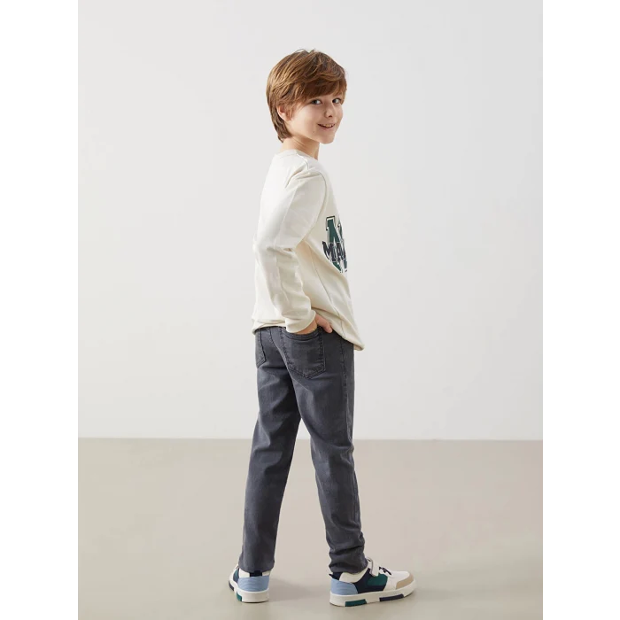 LCW Kids GRİ Beli Ayarlanabilir Lastikli Erkek Çocuk Jean Pantolon