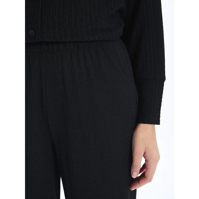 LCWAIKIKI Classic SİYAH Beli Lastikli Dokulu Kadın Pantolon