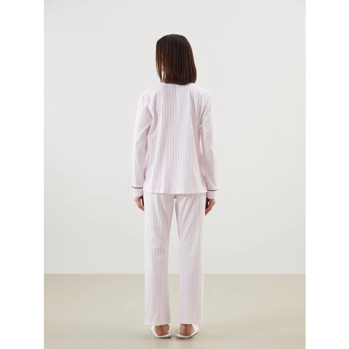 LCW DREAM EKRU Gömlek Yaka Nakışlı Kadın Pijama Takımı