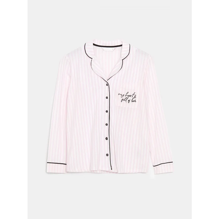 LCW DREAM EKRU Gömlek Yaka Nakışlı Kadın Pijama Takımı