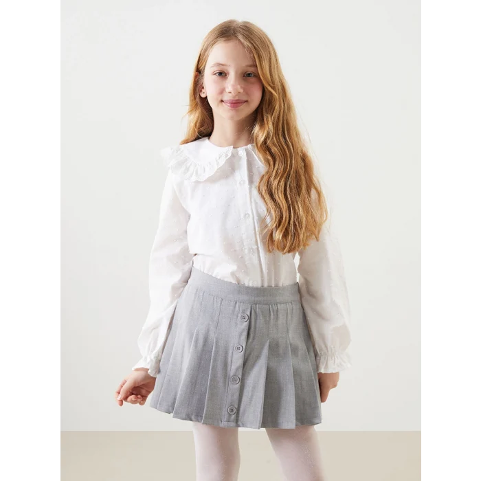 LCW Kids ANTRASİT Beli Lastikli Pileli Kız Çocuk Şort Etek