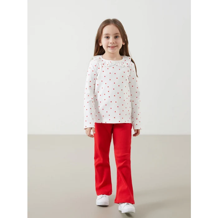 LCW Kids EKRU Bisiklet Yaka Baskılı Kız Çocuk Bluz ve Tayt Pantolon 2li