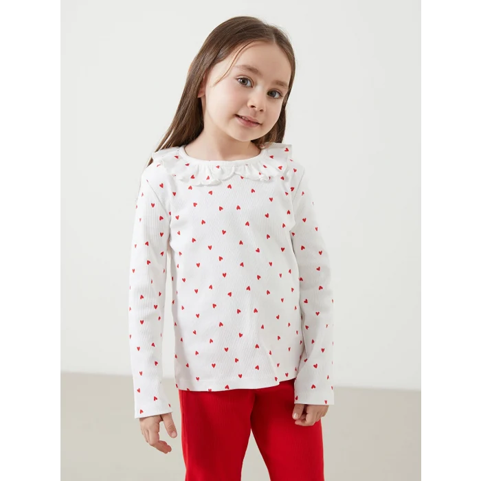 LCW Kids EKRU Bisiklet Yaka Baskılı Kız Çocuk Bluz ve Tayt Pantolon 2li