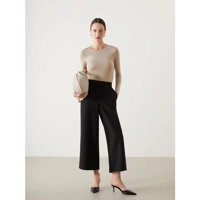 LCW Modest SİYAH Beli Lastikli Geniş Paça Kadın Pantolon