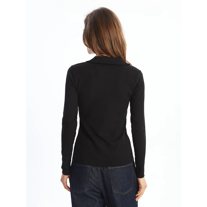 LCWAIKIKI Classic SİYAH Polo Yaka Düz Uzun Kollu Kadın Body