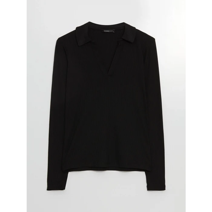 LCWAIKIKI Classic SİYAH Polo Yaka Düz Uzun Kollu Kadın Body