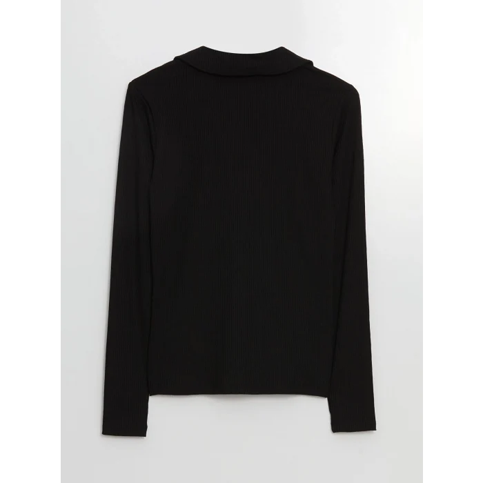 LCWAIKIKI Classic SİYAH Polo Yaka Düz Uzun Kollu Kadın Body