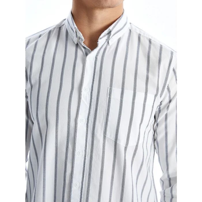 LCWAIKIKI Classic BEYAZ Regular Fit Uzun Kollu Çizgili Erkek Gömlek