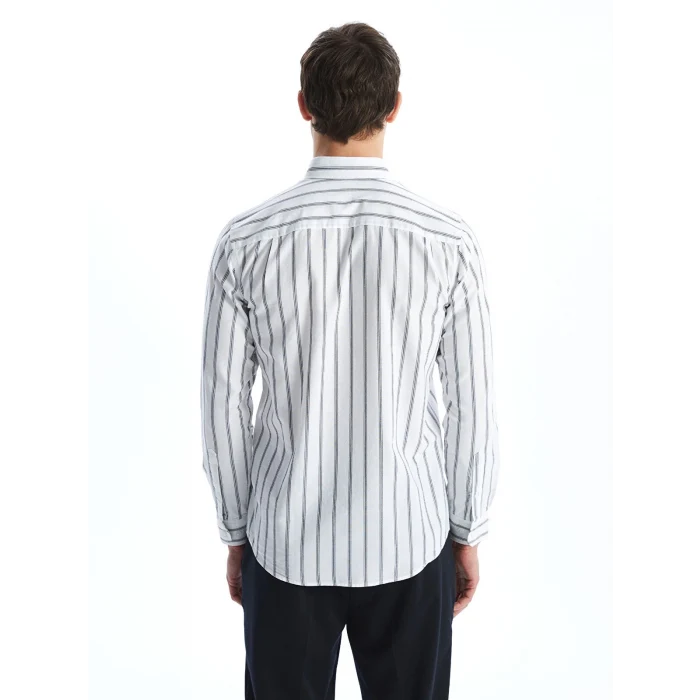 LCWAIKIKI Classic BEYAZ Regular Fit Uzun Kollu Çizgili Erkek Gömlek