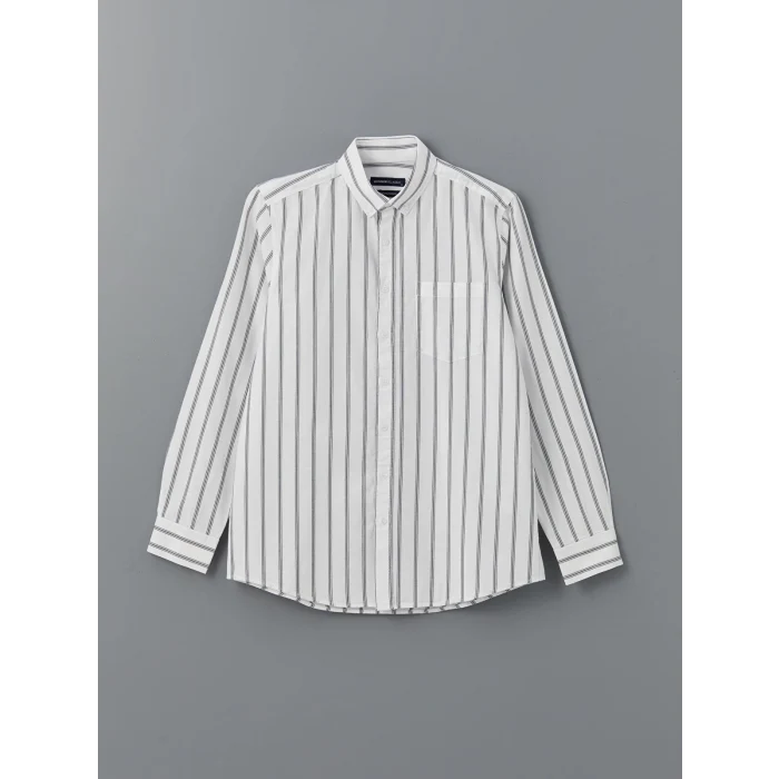 LCWAIKIKI Classic BEYAZ Regular Fit Uzun Kollu Çizgili Erkek Gömlek