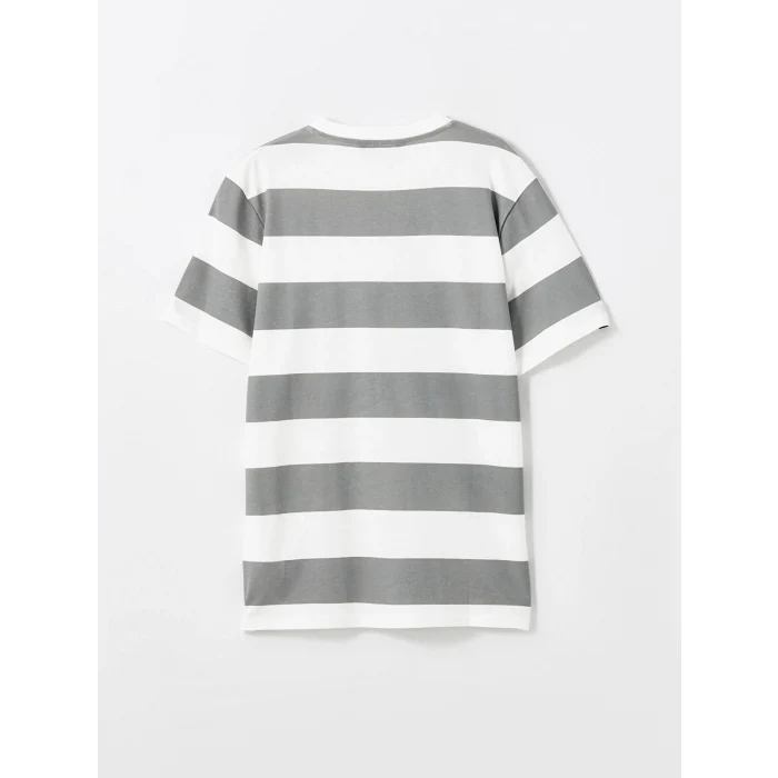 XSIDE GRİ Bisiklet Yaka Kısa Kollu Çizgili Penye Erkek Tişört