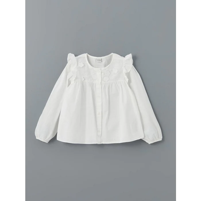 LCW Kids BEYAZ Fırfır Detaylı Kız Çocuk Gömlek