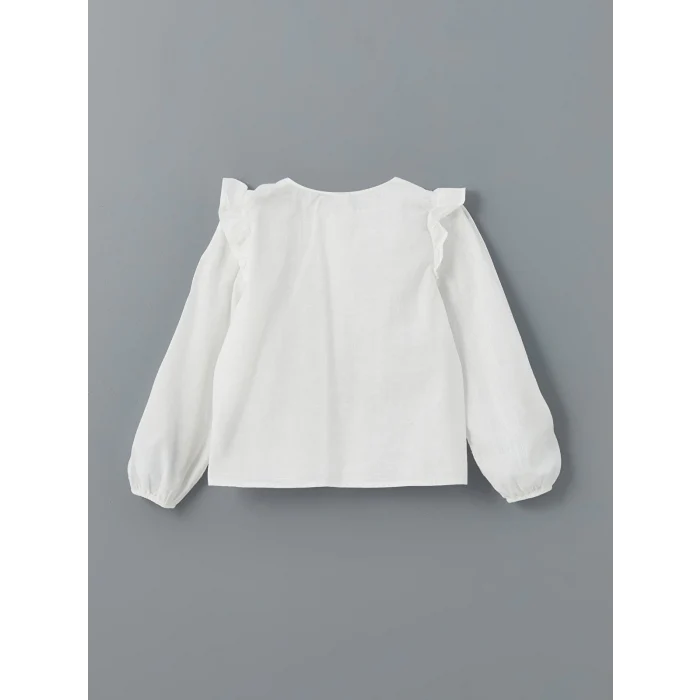 LCW Kids BEYAZ Fırfır Detaylı Kız Çocuk Gömlek