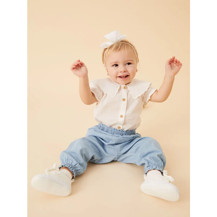 LCW baby EKRU Bisiklet Yaka Kız Bebek Basic Bluz ve Pantolon 2li