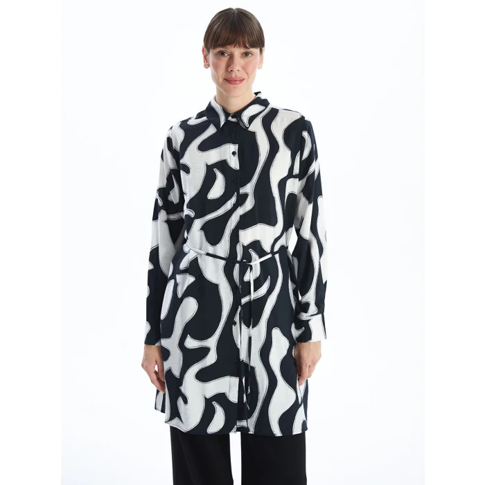 LCWAIKIKI Classic SİYAH Desenli Kadın Gömlek Tunik