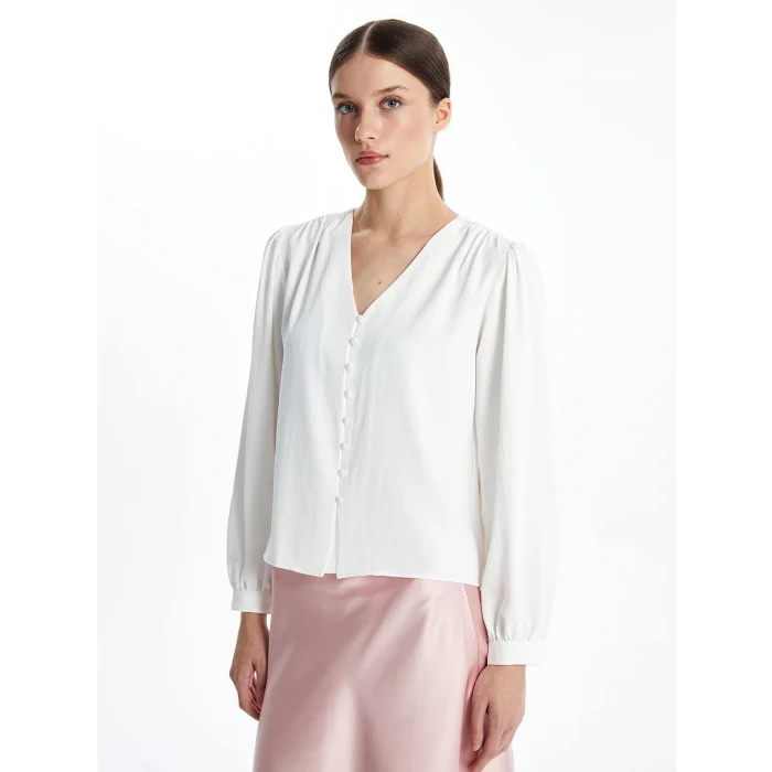 LCW Vision EKRU V Yaka Kadın Bluz