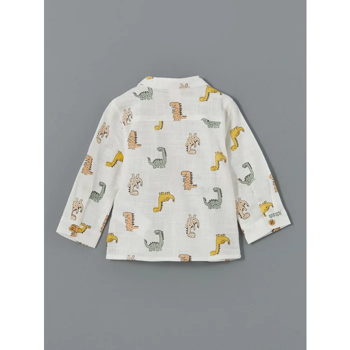 LCW baby EKRU Baskılı Erkek Bebek Gömlek ve Pantolon 2li