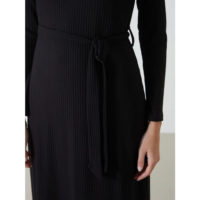 LCWAIKIKI Classic SİYAH Dik Yaka Dokulu Kadın Elbise