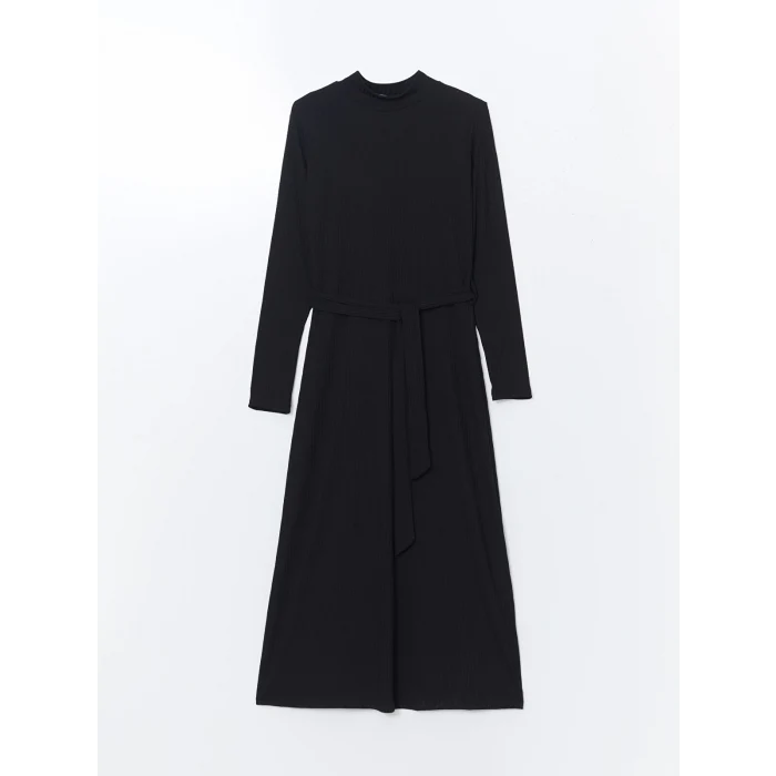 LCWAIKIKI Classic SİYAH Dik Yaka Dokulu Kadın Elbise