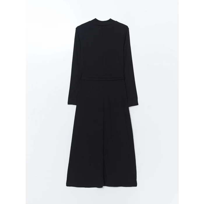 LCWAIKIKI Classic SİYAH Dik Yaka Dokulu Kadın Elbise