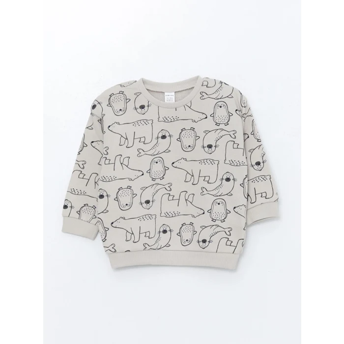LCW baby GRİ Bisiklet Yaka Erkek Bebek Sweatshirt ve Pantolon 2li Takım
