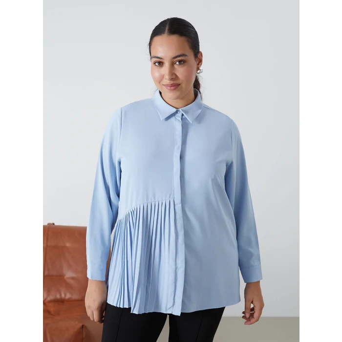 LCWAIKIKI Classic MAVİ Düz Uzun Kollu Kadın Gömlek
