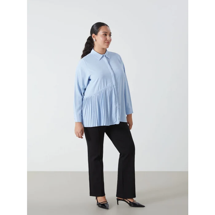 LCWAIKIKI Classic MAVİ Düz Uzun Kollu Kadın Gömlek