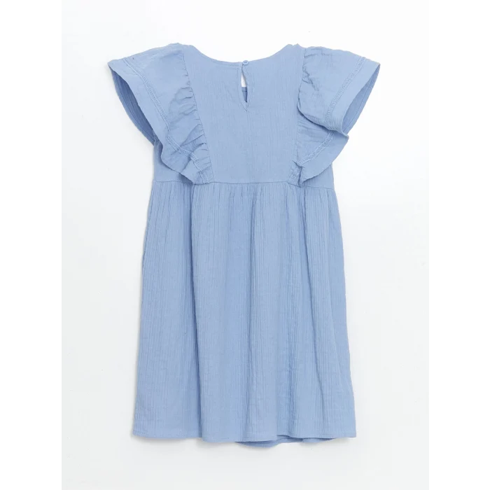 LCW Kids MAVİ Bisiklet Yaka Çiçekli Kız Çocuk Elbise