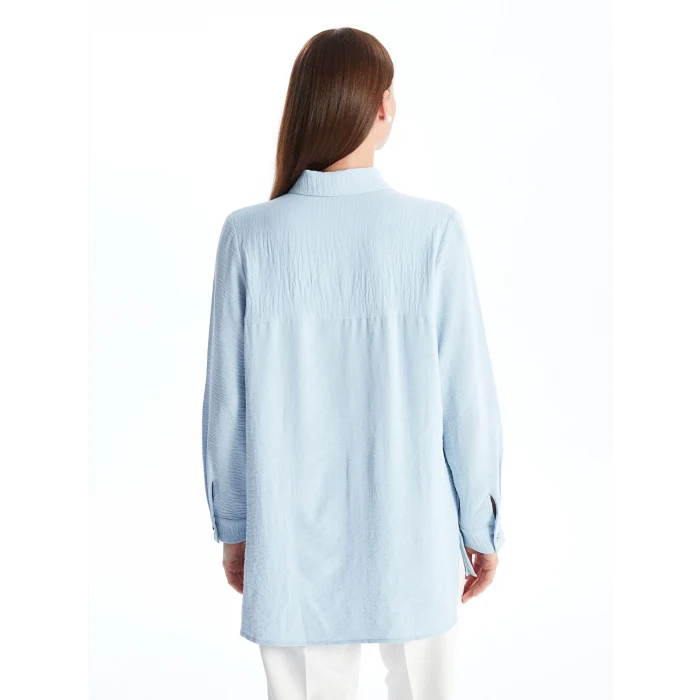 LCWAIKIKI Classic MAVİ Düz Uzun Kollu Kadın Gömlek
