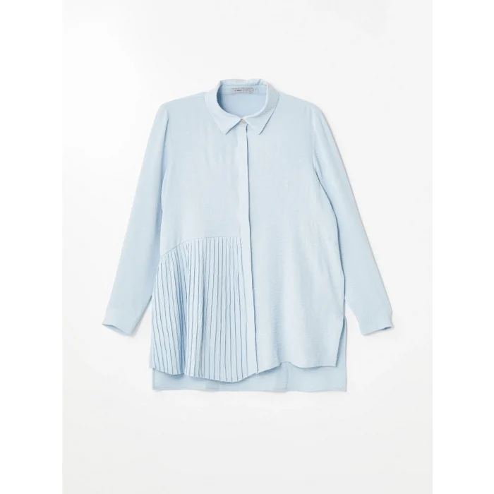 LCWAIKIKI Classic MAVİ Düz Uzun Kollu Kadın Gömlek