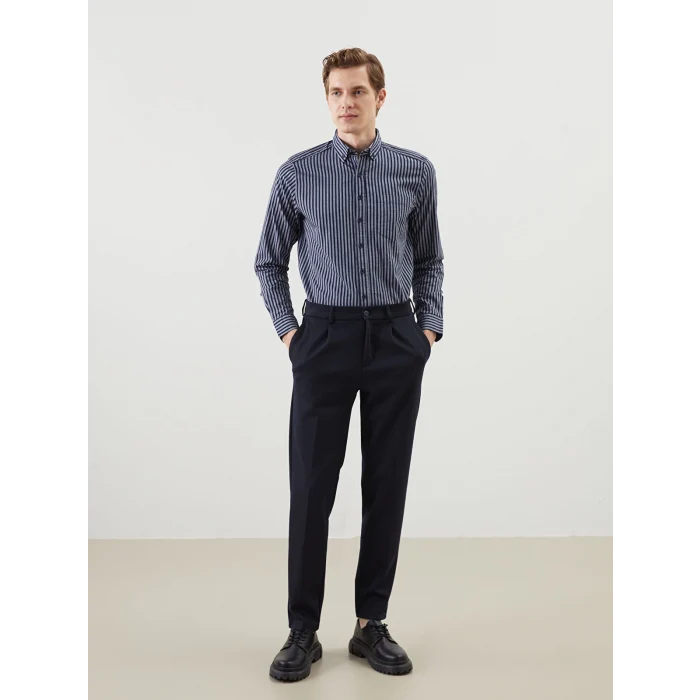 LCWAIKIKI Classic LACİVERT Regular Fit Uzun Kollu Çizgili Erkek Gömlek