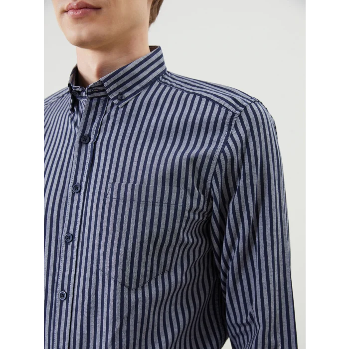 LCWAIKIKI Classic LACİVERT Regular Fit Uzun Kollu Çizgili Erkek Gömlek