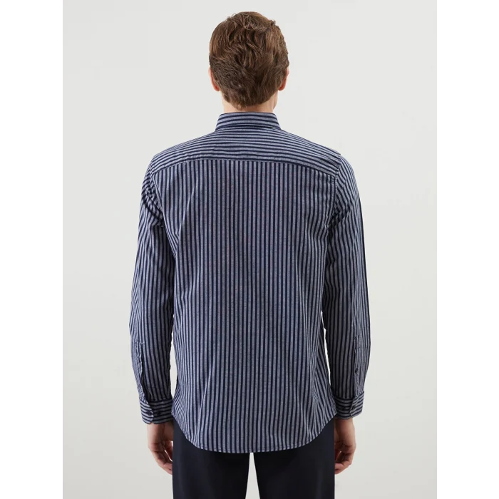 LCWAIKIKI Classic LACİVERT Regular Fit Uzun Kollu Çizgili Erkek Gömlek