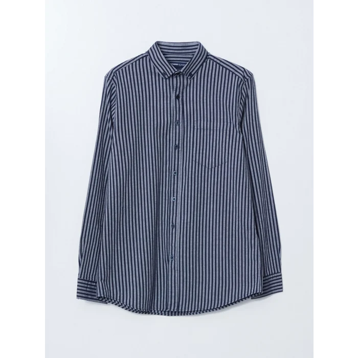 LCWAIKIKI Classic LACİVERT Regular Fit Uzun Kollu Çizgili Erkek Gömlek