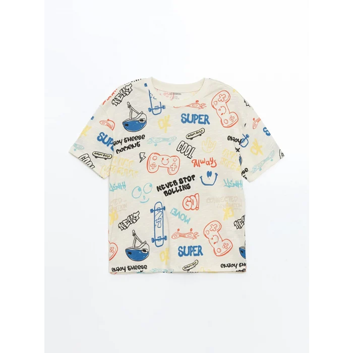 LCW baby BEJ Bisiklet Yaka Baskılı Erkek Bebek Tişört ve Şort 2li