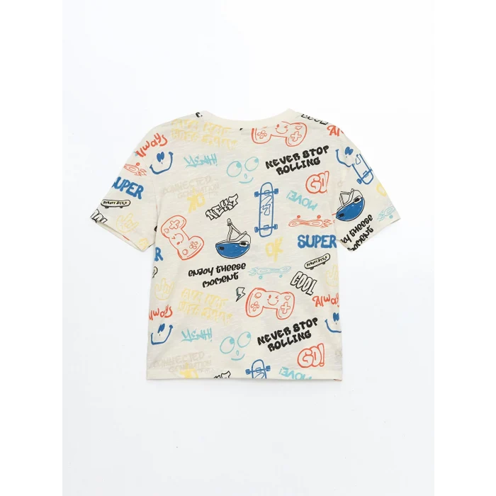 LCW baby BEJ Bisiklet Yaka Baskılı Erkek Bebek Tişört ve Şort 2li