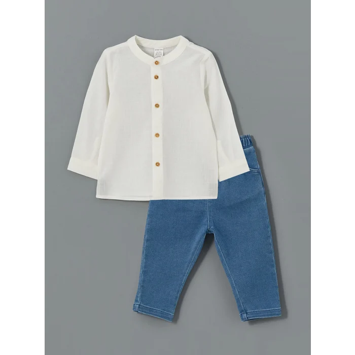 LCW baby EKRU Hakim Yaka Erkek Bebek Gömlek ve Pantolon 2li