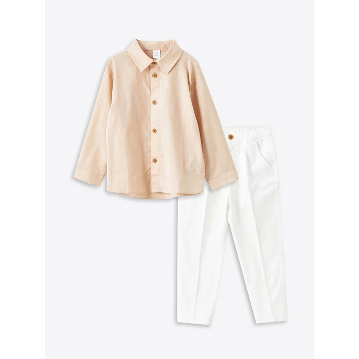 LCW Kids PEMBE Basic Erkek Çocuk Gömlek ve Pantolon 2li