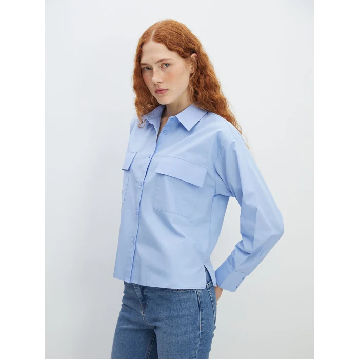 LCW Vision MAVİ Poplin Kadın Gömlek