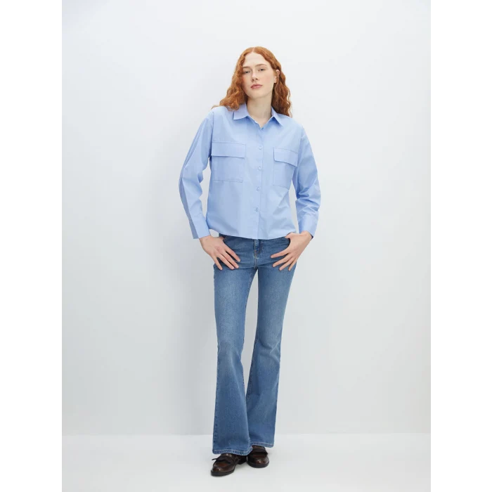 LCW Vision MAVİ Poplin Kadın Gömlek
