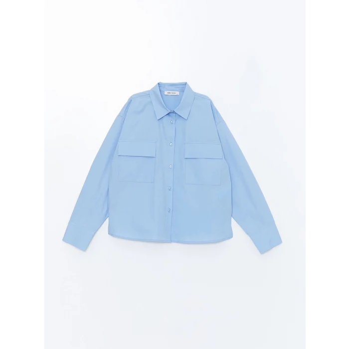 LCW Vision MAVİ Poplin Kadın Gömlek