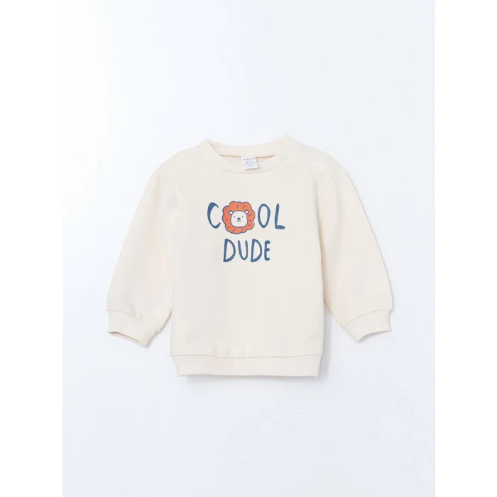 LCW baby EKRU Bisiklet Yaka Baskılı Erkek Bebek Sweatshirt ve Eşofman Alt 2li