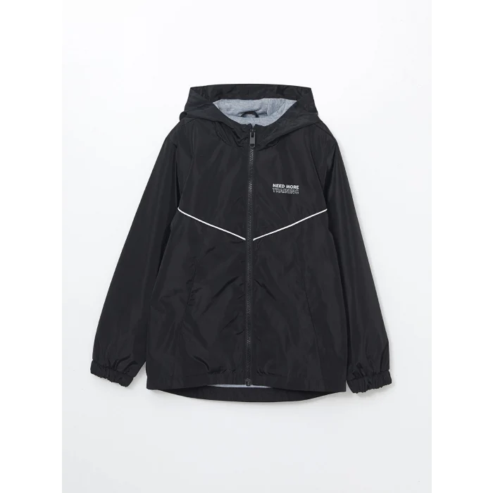 LCW Kids SİYAH Kapüşonlu Reflektör Detaylı Erkek Çocuk Mont