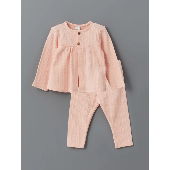 LCW baby PEMBE Bisiklet Yaka Kız Bebek Takım 3lü