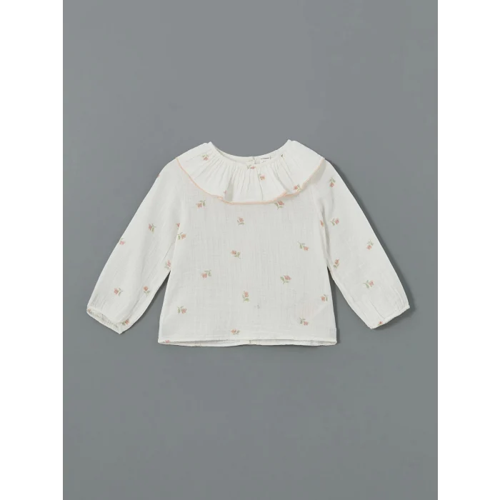 LCW Kids EKRU Uzun Kollu Baskılı Kız Bebek Gömlek