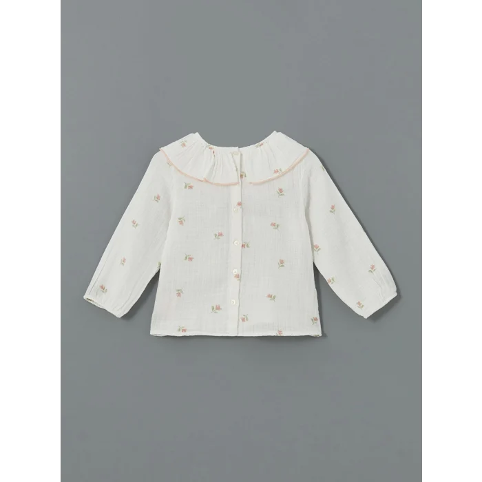 LCW Kids EKRU Uzun Kollu Baskılı Kız Bebek Gömlek